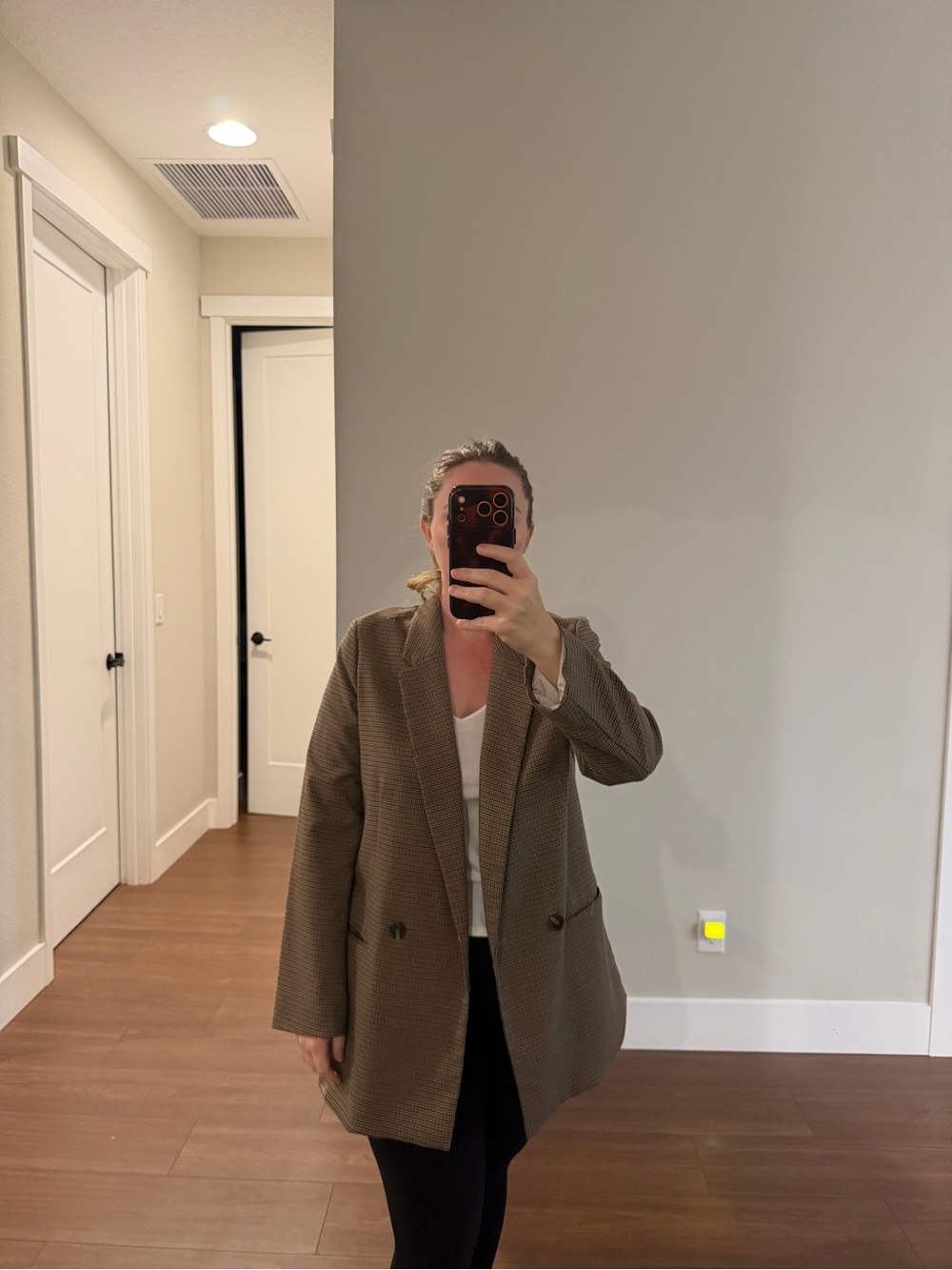 H&M Women's Brown Houndstooth Oversized Blazer Jacket